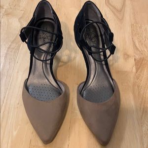 Light brown and black heels